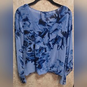 Alfani | Women's | Blue | Sheer | Floral Blouse With Attached Blue Cami | Size M